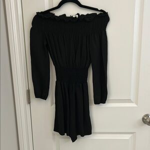 Maje Black Off-Shoulder Linen Romper